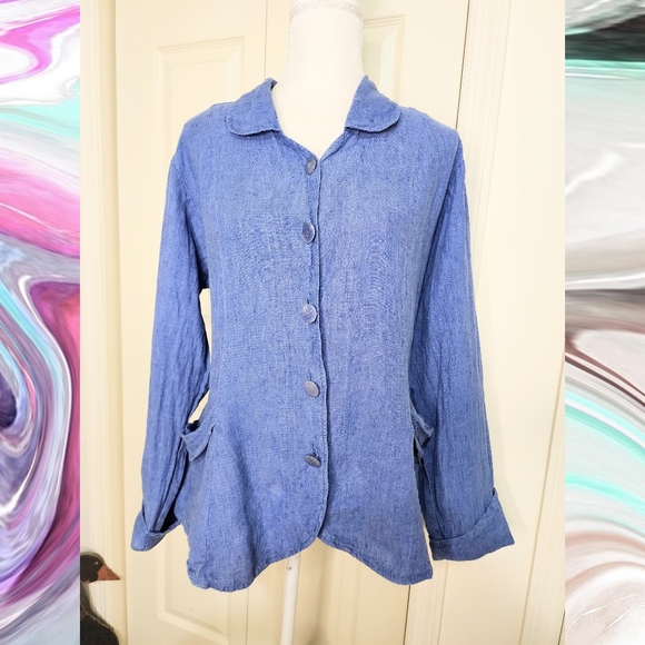 FLAX Button Front Shacket Sz M - Picture 1 of 4